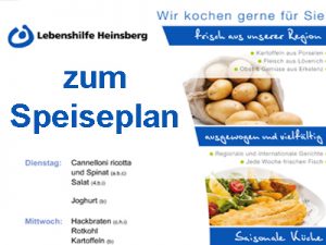 Bild zeigt einen ansprechenden Essensplan mit verschiedenen Gerichten und Zutaten. Im Hintergrund sind Kartoffeln und andere Lebensmittel abgebildet. Der Text betont die Freude am Kochen und die Vielfalt der Speisen.