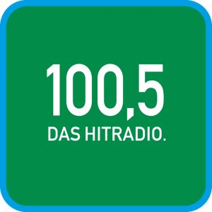 Logo von 100,5 Das Hitradio, einem beliebten Radiosender in Deutschland, mit grünem Hintergrund und weißer Schrift.