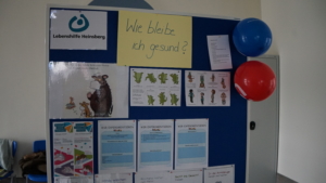 Infotafel mit bunten Ballons und verschiedenen Informationsblättern zu Tierschutz, darunter Bilder von Tieren. Der Titel "Für Malia" ist deutlich sichtbar.