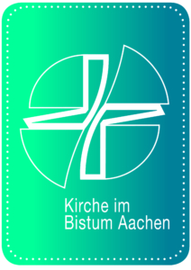 Logo der Kirche im Bistum Aachen mit einem modernen, minimalistischen Design in grünen und blauen Farbtönen.