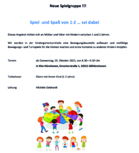 Bild zeigt ein Dokument mit dem Titel "Spiel und Spielideen für Kinder". Es enthält Informationen und Anleitungen zu verschiedenen Spielen, die für Kinder geeignet sind, sowie eine Übersicht über benötigte Materialien und Anleitungen zur Durchführung.