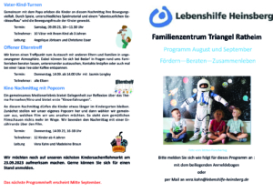 Informationsblatt über die Förderung von Kindern im Vorschulalter, einschließlich Kontaktinformationen und Programmdetails für Eltern.