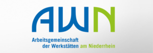 Logo der Gemeinschaft der Werkstätten am Niederrhein, das in blauen und grünen Farben gestaltet ist. Es symbolisiert die Zusammenarbeit und Unterstützung von Werkstätten in der Region Niederrhein.
