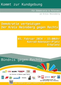 Einladung zur Veranstaltung "Demokratie stärken: Der Kreis Rems-Murr gegen Rechts" am 21. Januar 2024 im Bürgerzentrum in Waiblingen.