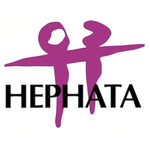 Logo von Hephata, einer Organisation, die soziale Dienstleistungen anbietet, dargestellt in lila und schwarz.