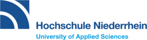 Logo einer Hochschule. Es zeigt blaue, geschwungene Linien, die nach oben zeigen.