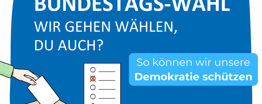 Bundestagswahl am 23. Februar: Wählen gehen und Demokratie stärken. Eine Hand, die einen Wahlzettel in eine Wahlurne einwirft.
