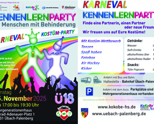 Menschen feiern auf einem Platz. Es gibt viele bunte Lichter und Flaggen.