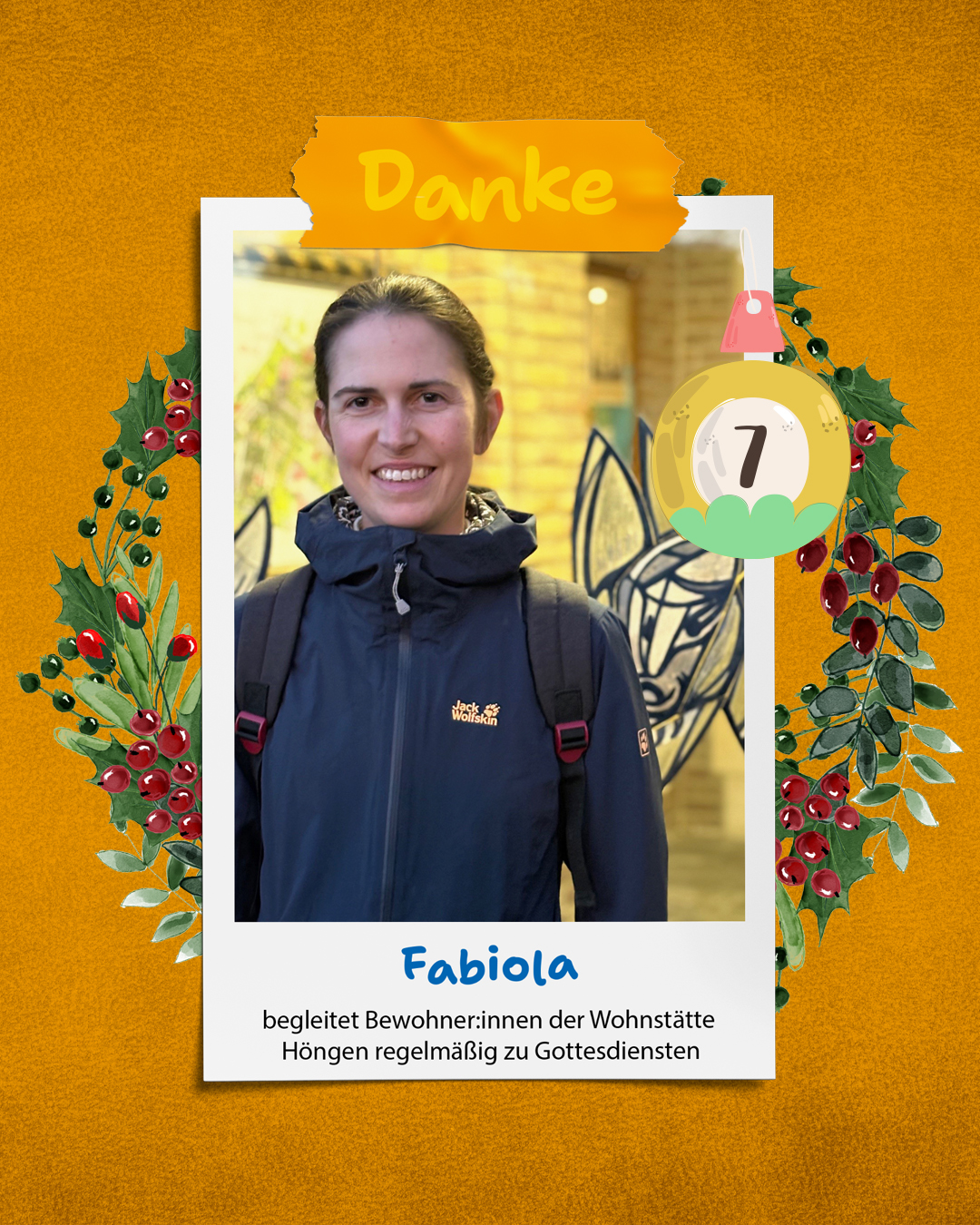 07 Eine Frau steht im Schnee. Sie hat eine Jacke an. Es ist kalt draußen.