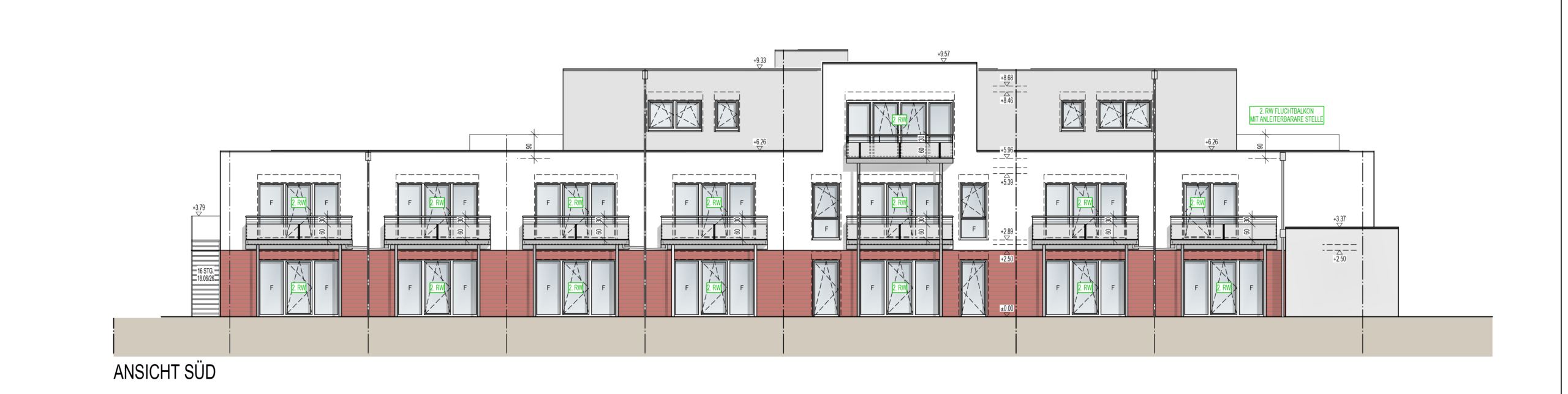Ein Haus mit vielen Fenstern. Es ist ein Plan oder eine Zeichnung.